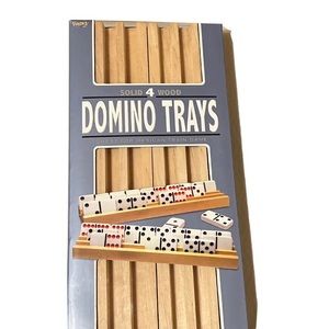 NEW Fundex Wood Domino Trays Racks Set of 4 Mexican Train Game 15 Tiles Per Tray